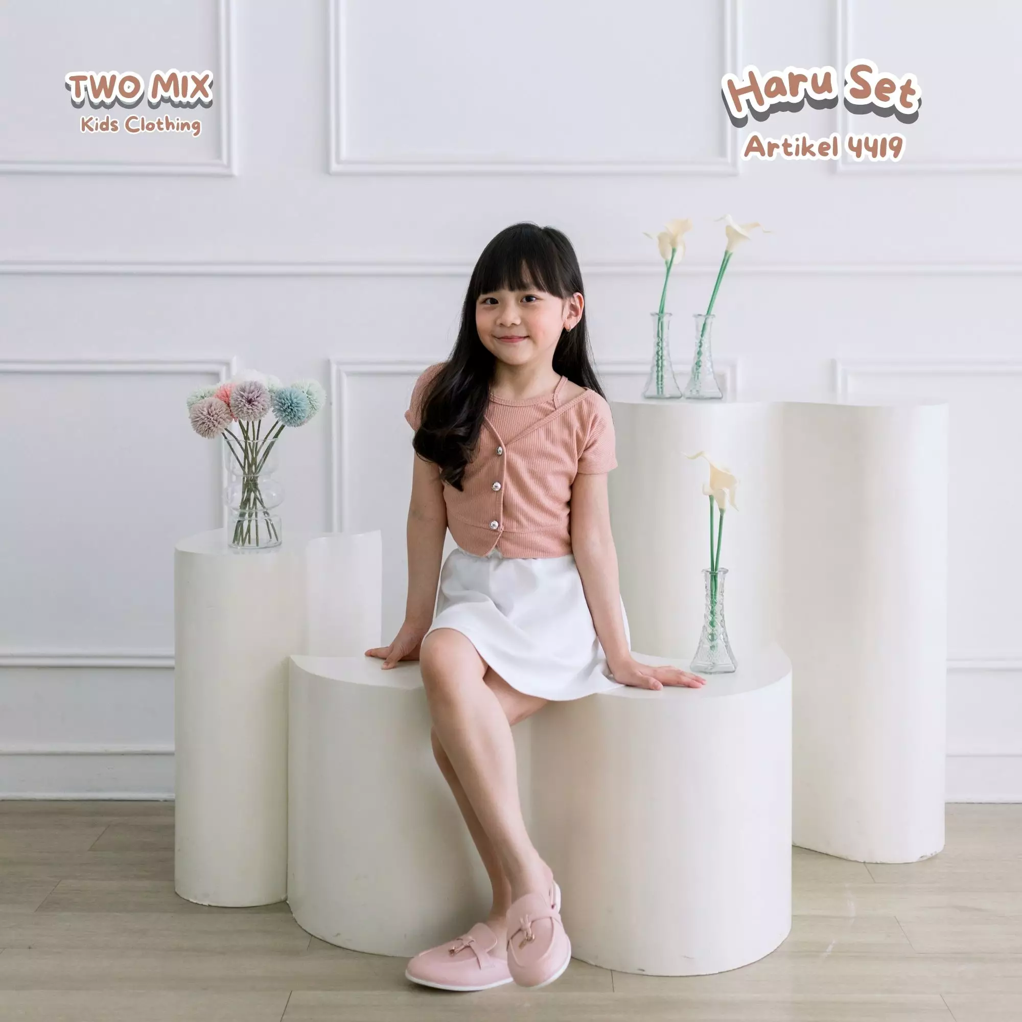 Two Mix - Haru Set Setelan Baju Rok Anak Perempuan Lucu Lebaran 1-6 Tahun 4419 Salem