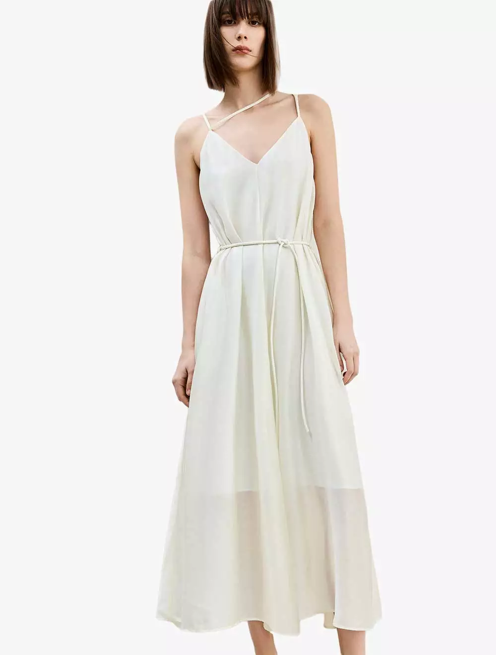 LILY V Collar Simple And Elegant Commuting Dress - White