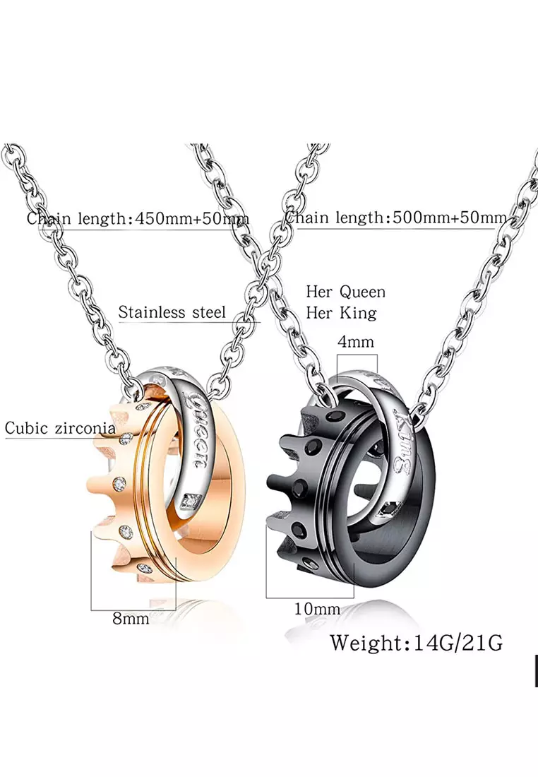 2 in 1 Her King His Queen Crown Charm Couple Necklace Kalung Pasangan Silver