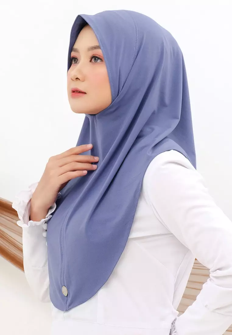 Hijab Jilbab Instan Bergo Super Jersey Cool Tech Wanita Denim Blue
