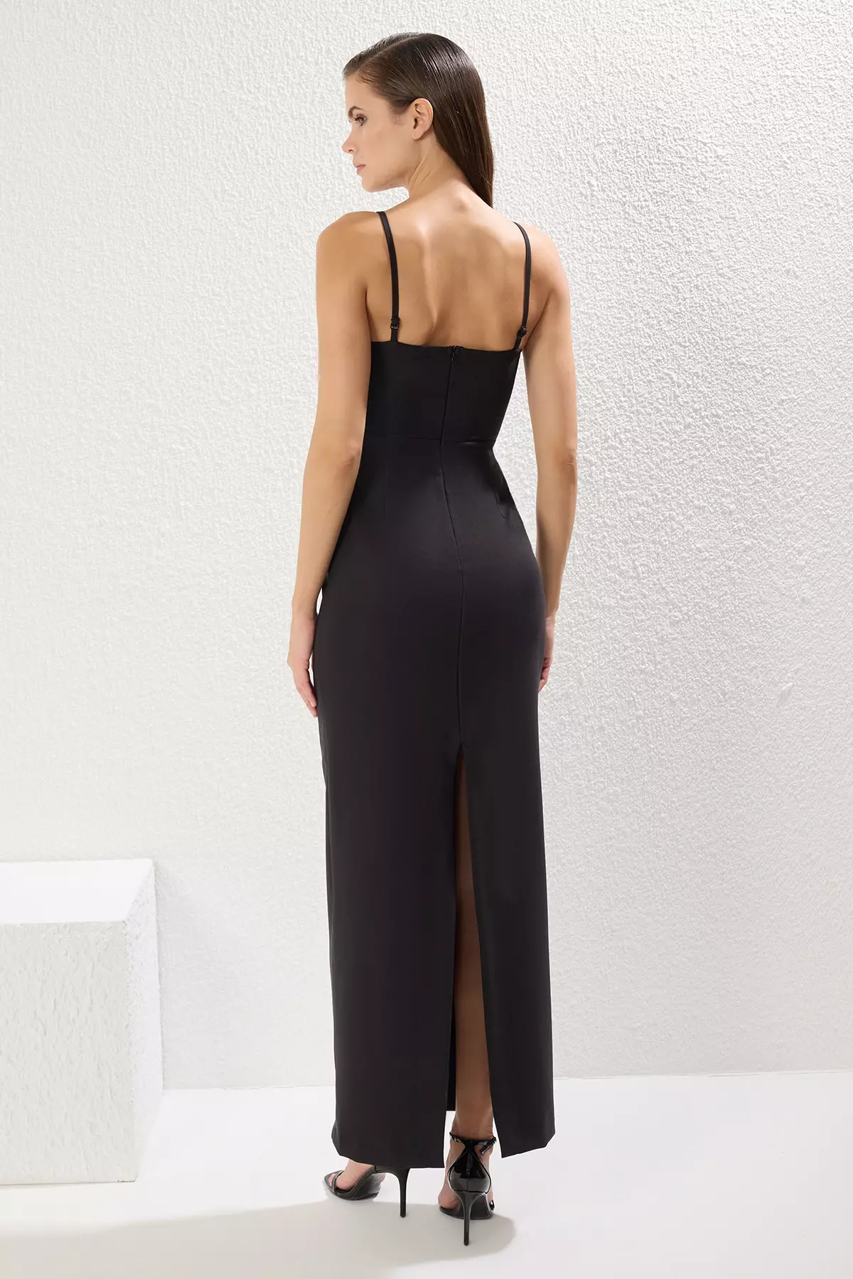 Slit Strappy Evening Maxi Dress