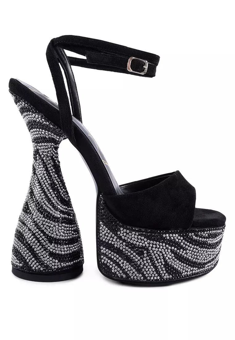 Discount on London Rag  shoes - SKU: Black Ultra High Platform Diamante Sandals