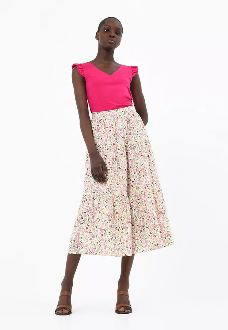 Doha Floral Print Tiered Skirt