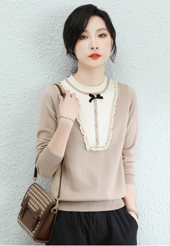 A-IN GIRLS beige Ladies Xiaoxiang Style Knitted Sweater ABD51AA0843F43GS_1