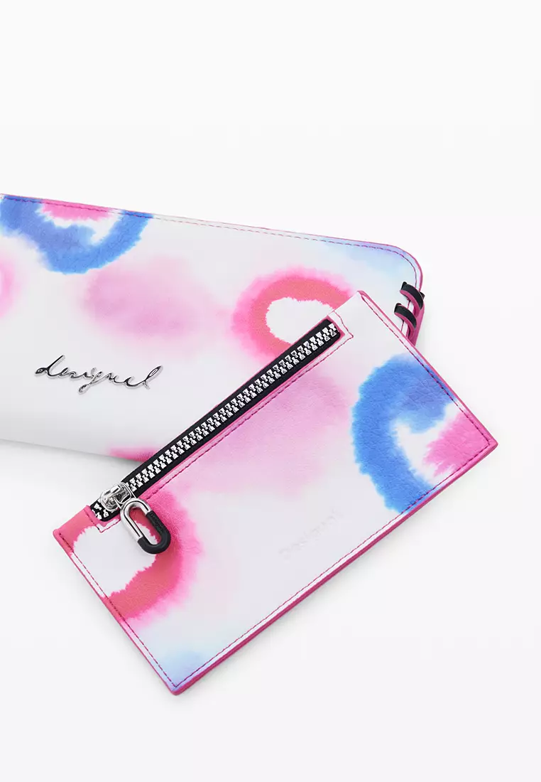 Medium wallet with detachable leather-effect