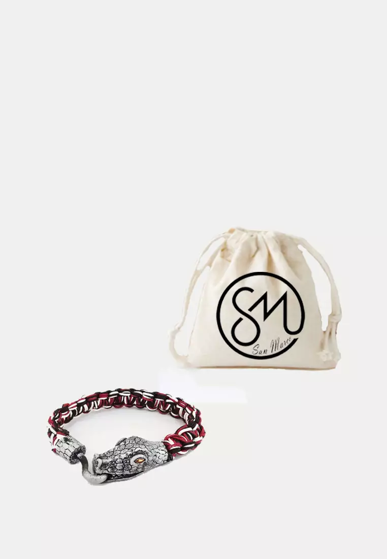 Aksesoris  Pria Woven Croc Head Classic Bracelet Gelang Pria Silver,Black & Red