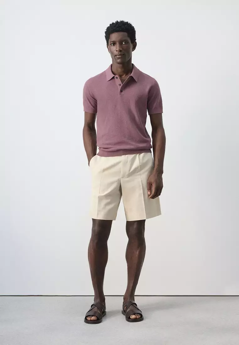 Fine Knit Polo Shirt With Microstructure