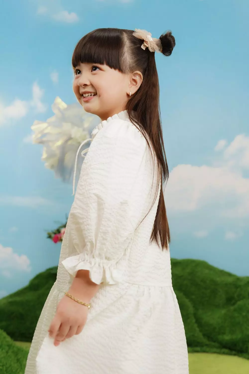 Mothercare x Benang Jarum Raya Collection - Texture Puffy Dress White - Dress Anak Perempuan