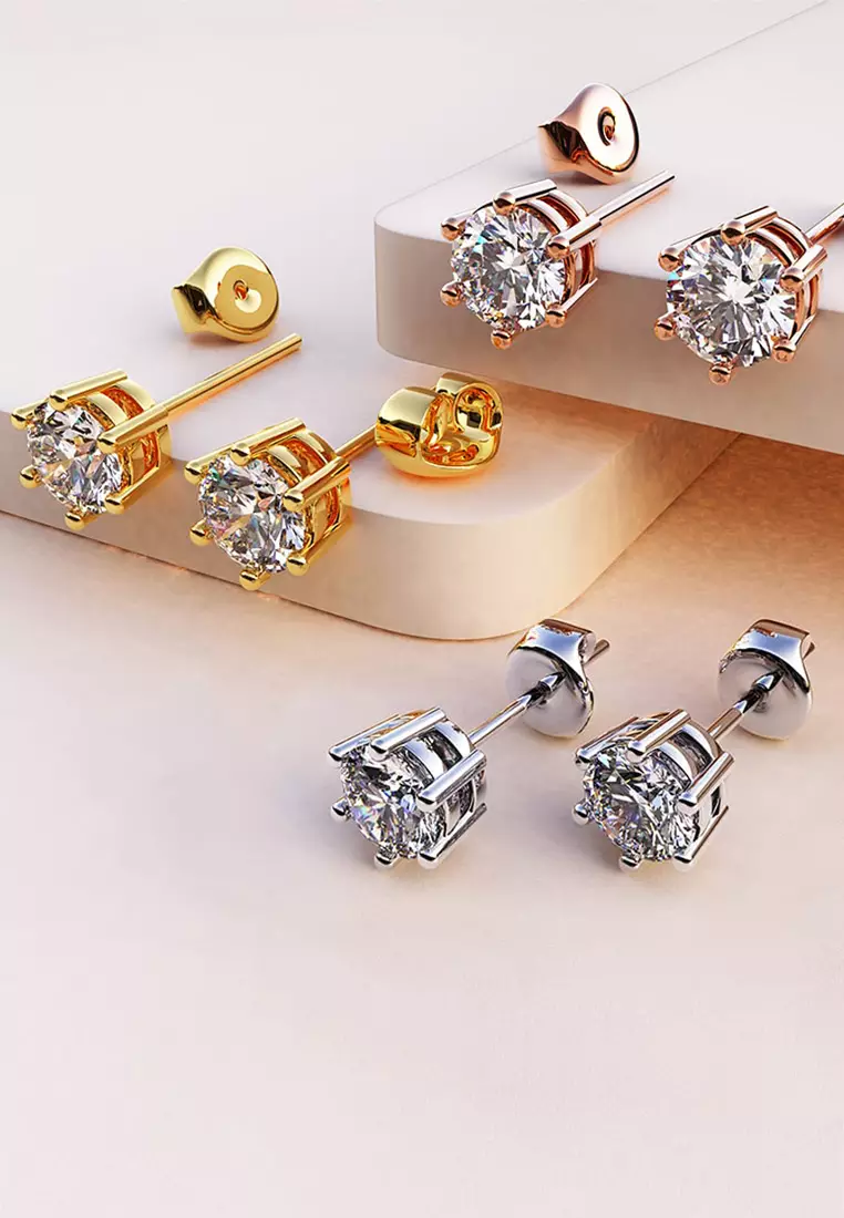 Cindy Stud Earrings Embellished with SWAROVSKI® crystals-White Gold/Clear
