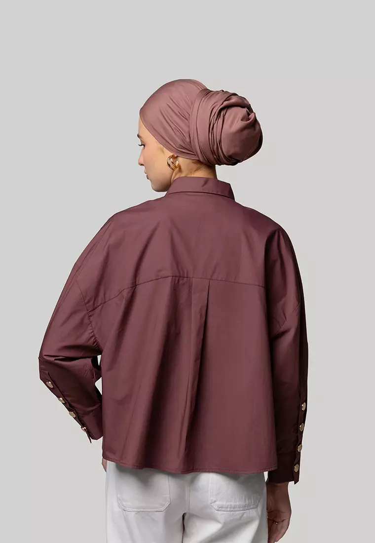 Kami Gale Cropped Oversized Top Plain Plum