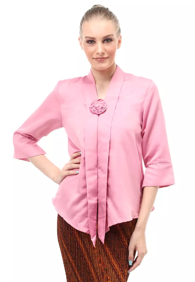 Jual Evernoon Elvia Kebaya Atasan Wanita Lengan Panjang Design Casual Dusty Pink Original