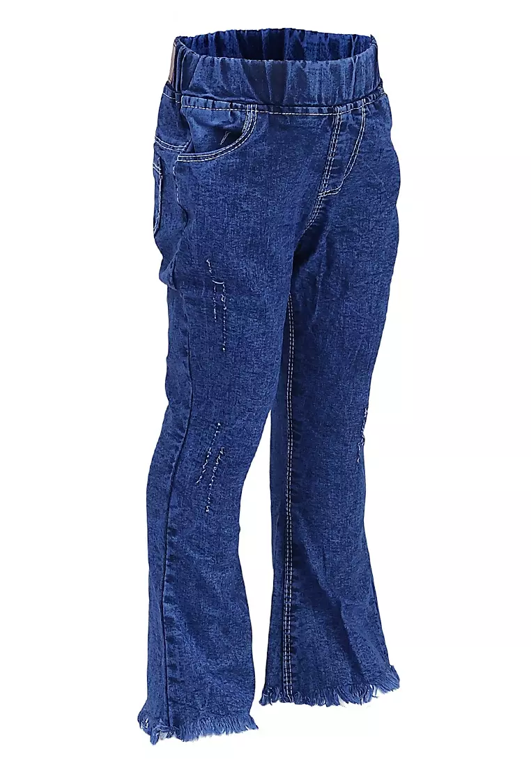 Yocelyn Celana Jeans Cutbray Anak Perempuan Kid Long Pants Polos Material Denim ORIGINAL - Navy