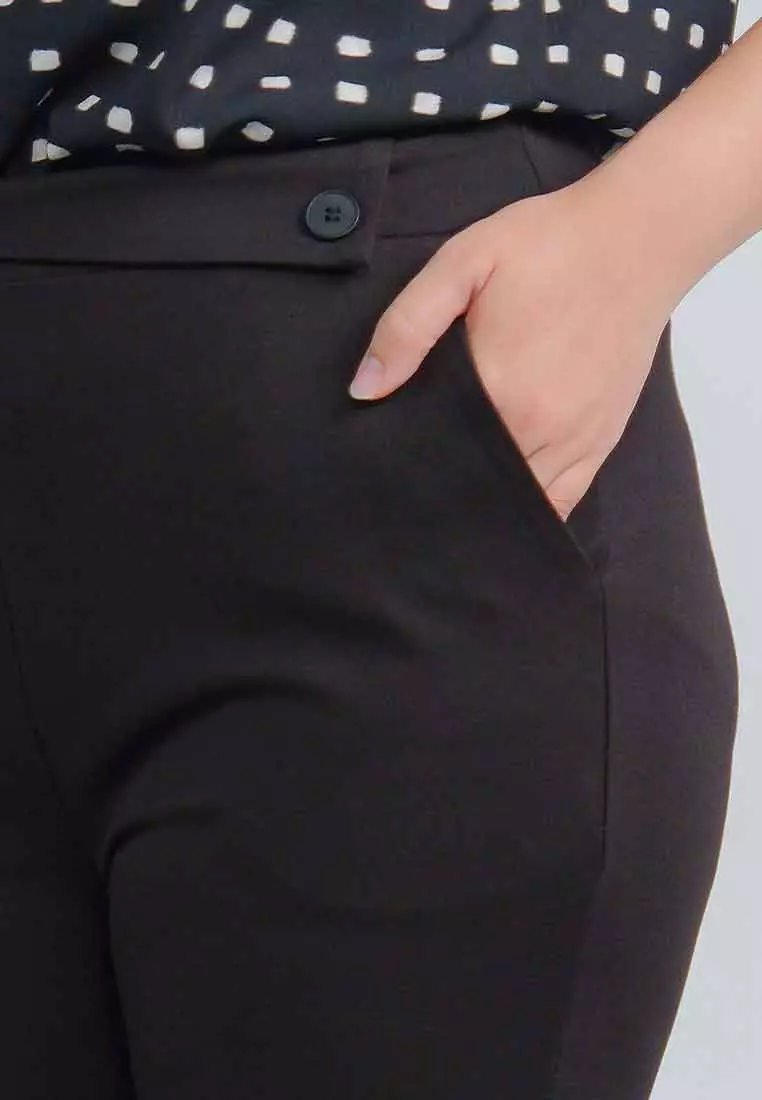 Milly Plus Size Wrenn Spandex Pants with Asymmetrical Tab Detail