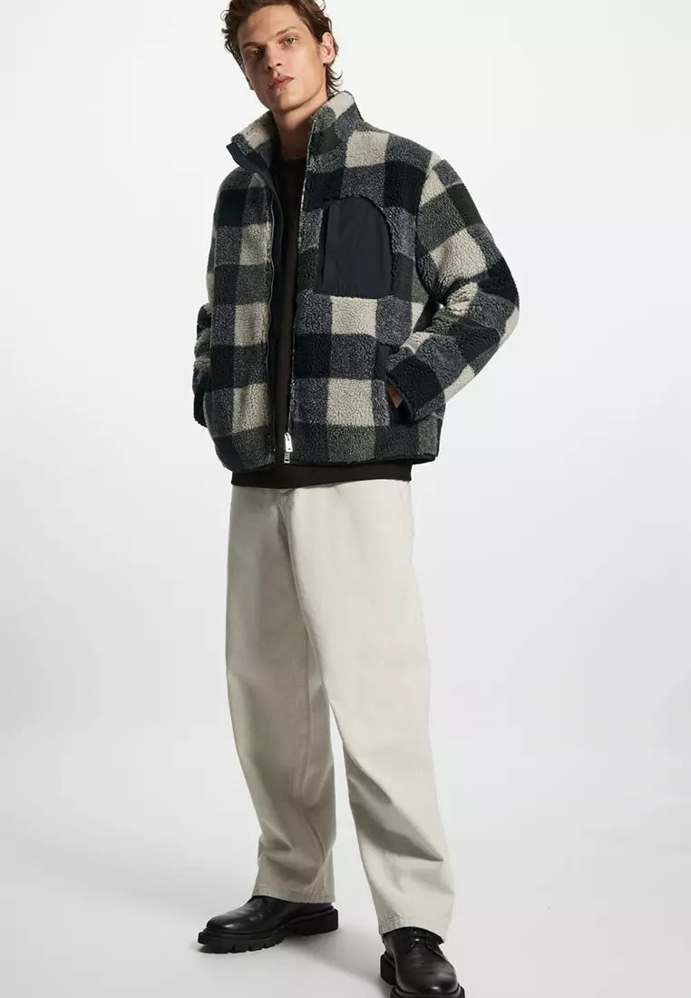 Checked teddy outlet jacket