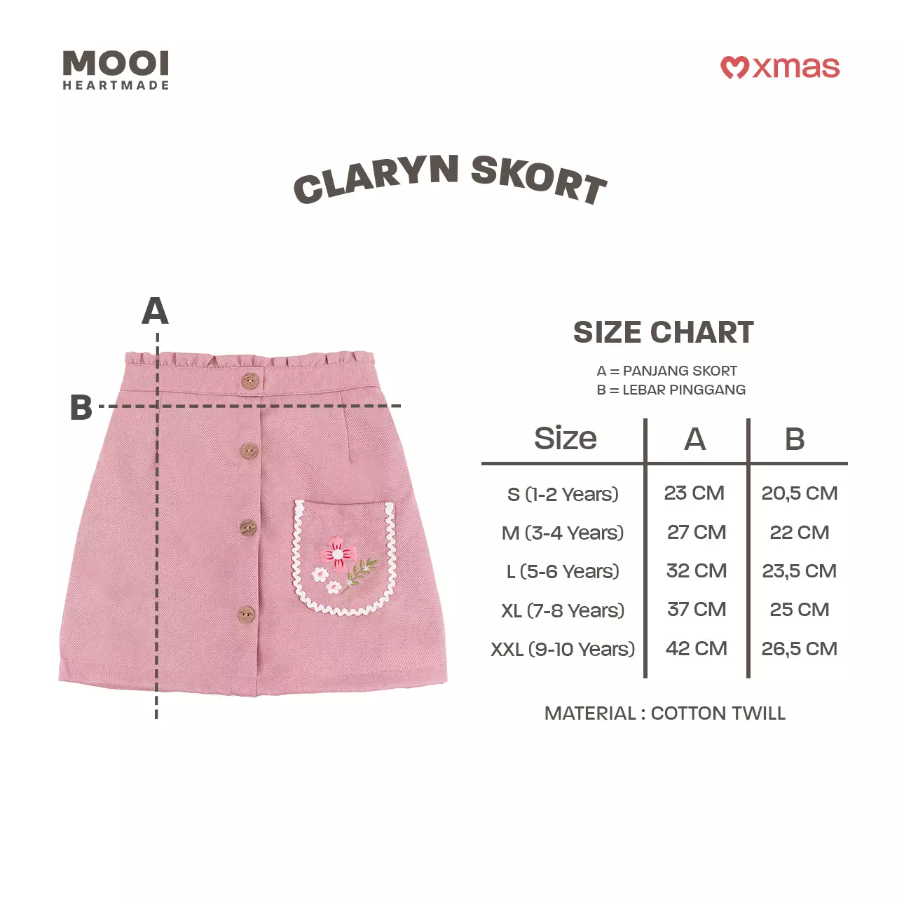 Mooi Rok Celana Skort Anak Perempuan Christmas Collection Claryn Skort Pants - Rose Pink