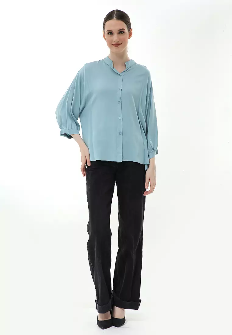 Ghita Kemeja Atasan Wanita Motif Polos Long Sleeve High Quality - Wardah