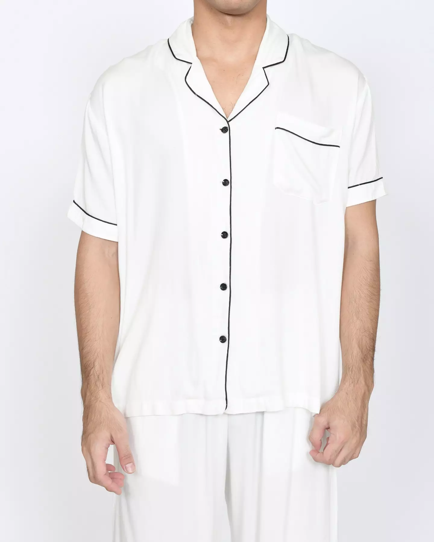 Setelan Baju Tidur Pendek Piyama Pria Plain [PUTIH] One Set Sleepwear Pajamas Material Katun Size M-XXL