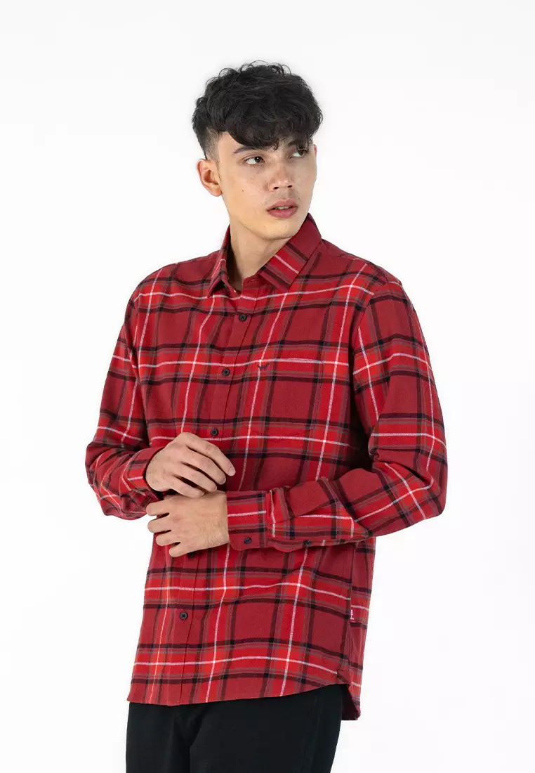 ABNER - RED BLUE Kemeja Flannel Casual Pria Lengan Panjang LS - Top Man Shirt