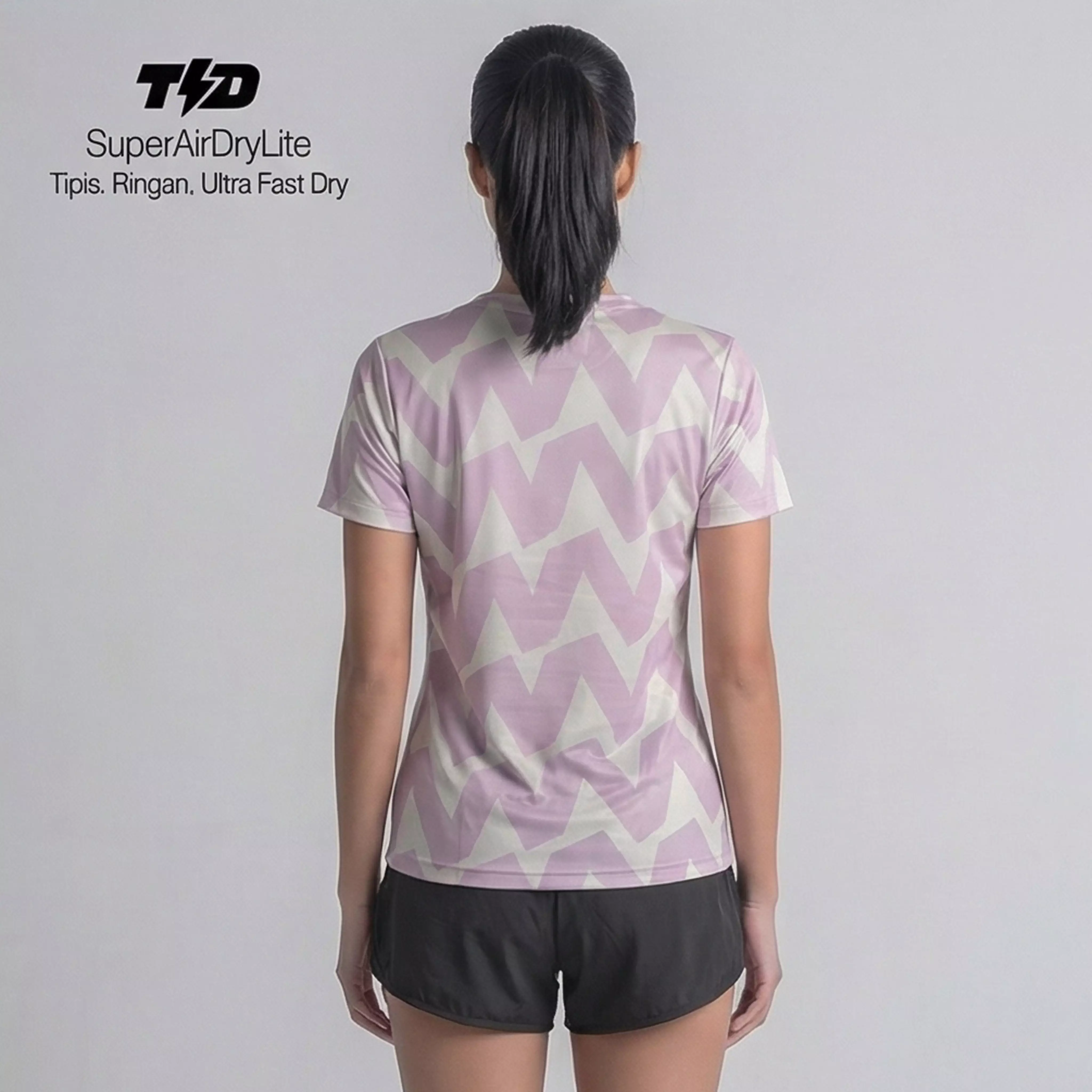 TDACTIVE Kaos Lari Wanita Lengan Pendek Motif big zigzag superairdrylite lilac LSF48
