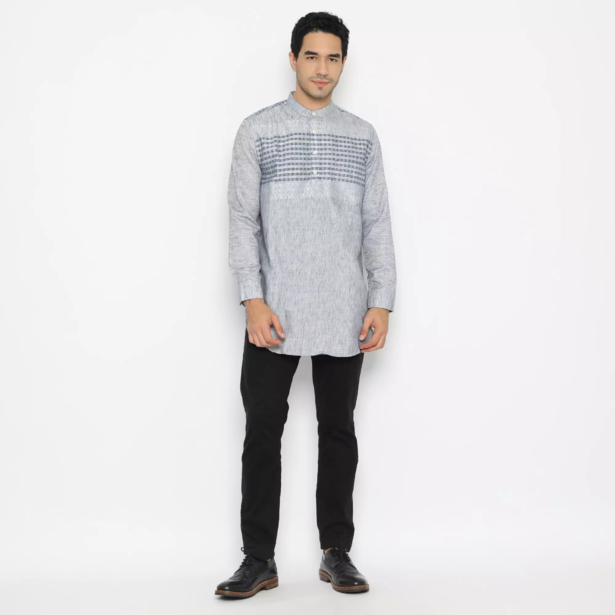 Platini Kemeja Koko Kurta Pria Lengan Panjang Katun Biru 86020