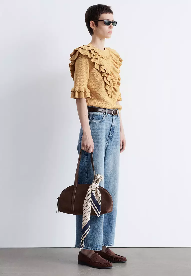 Pointelle-Knit Ruffle Top