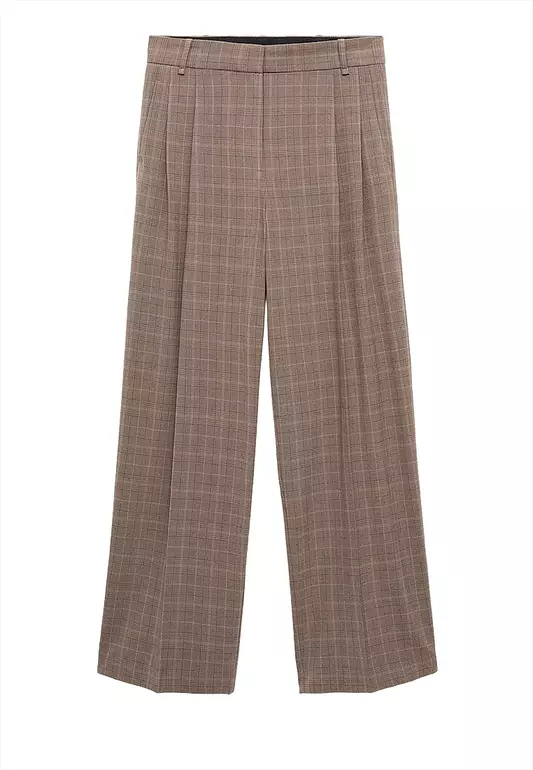 Wide-Leg Check Suit Trousers