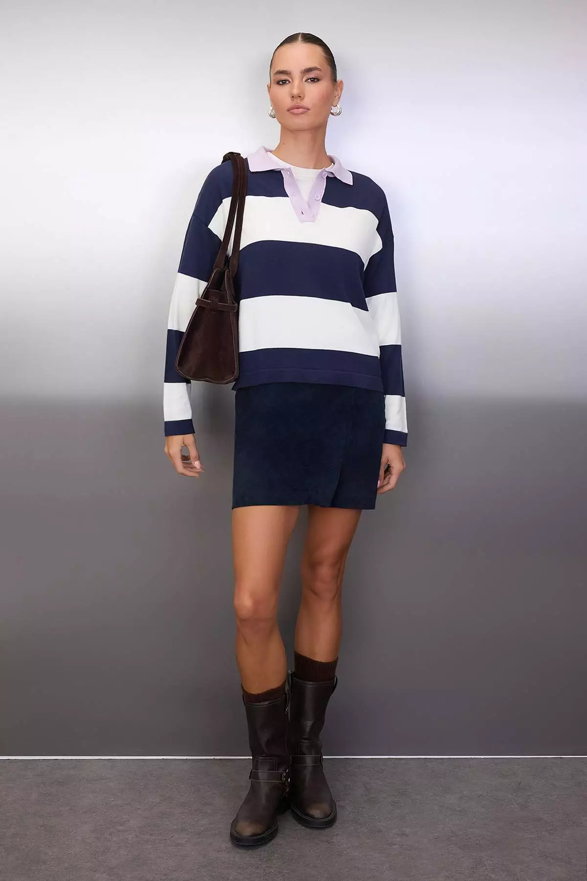 Wardrobe Essentials Lilac Premium Yarn/Special Yarn Wide Pattern Striped Knitwear Sweater Twoaw26Kz195