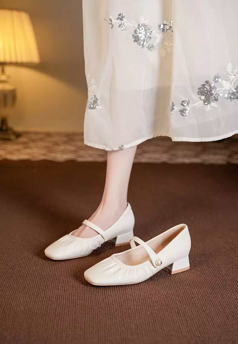 3CM Pearl Strap Microfiber Leather Mary Jane Shoes BY3102-19