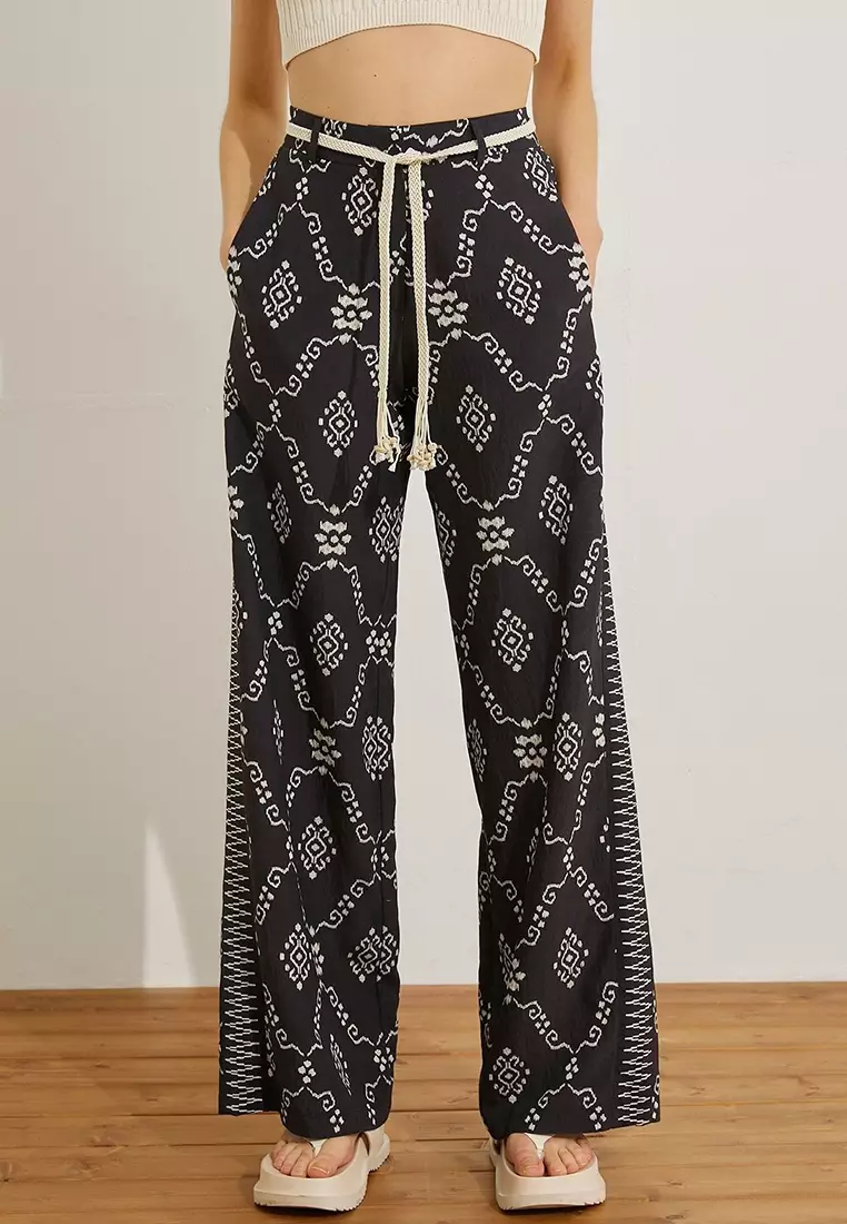 Patterned Wide Leg Pants