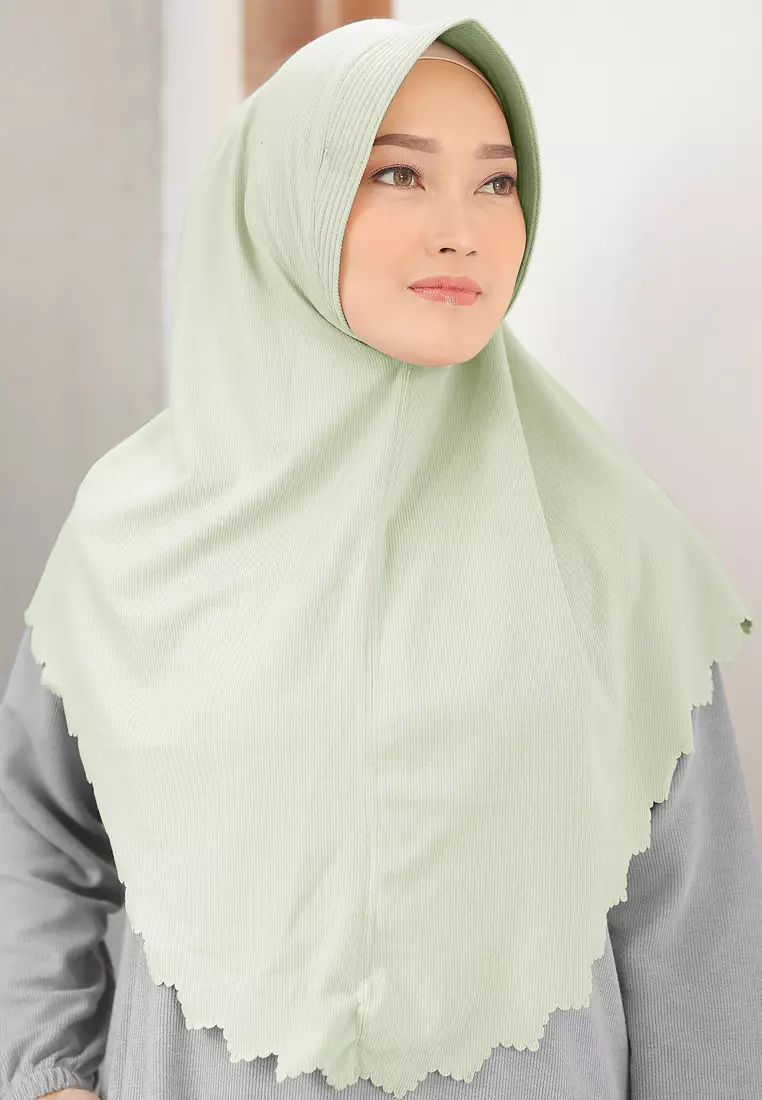 Zelena - Naya Knit Bergo | Hijab Instan Pad Lasercut - Light Green