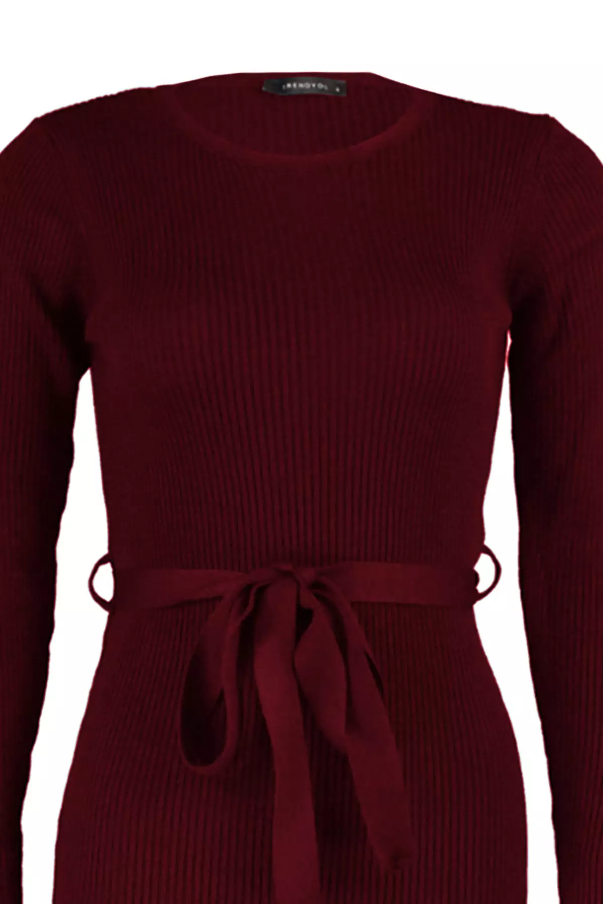 Burgundy Midi Knitwear Belt Detailed Dress