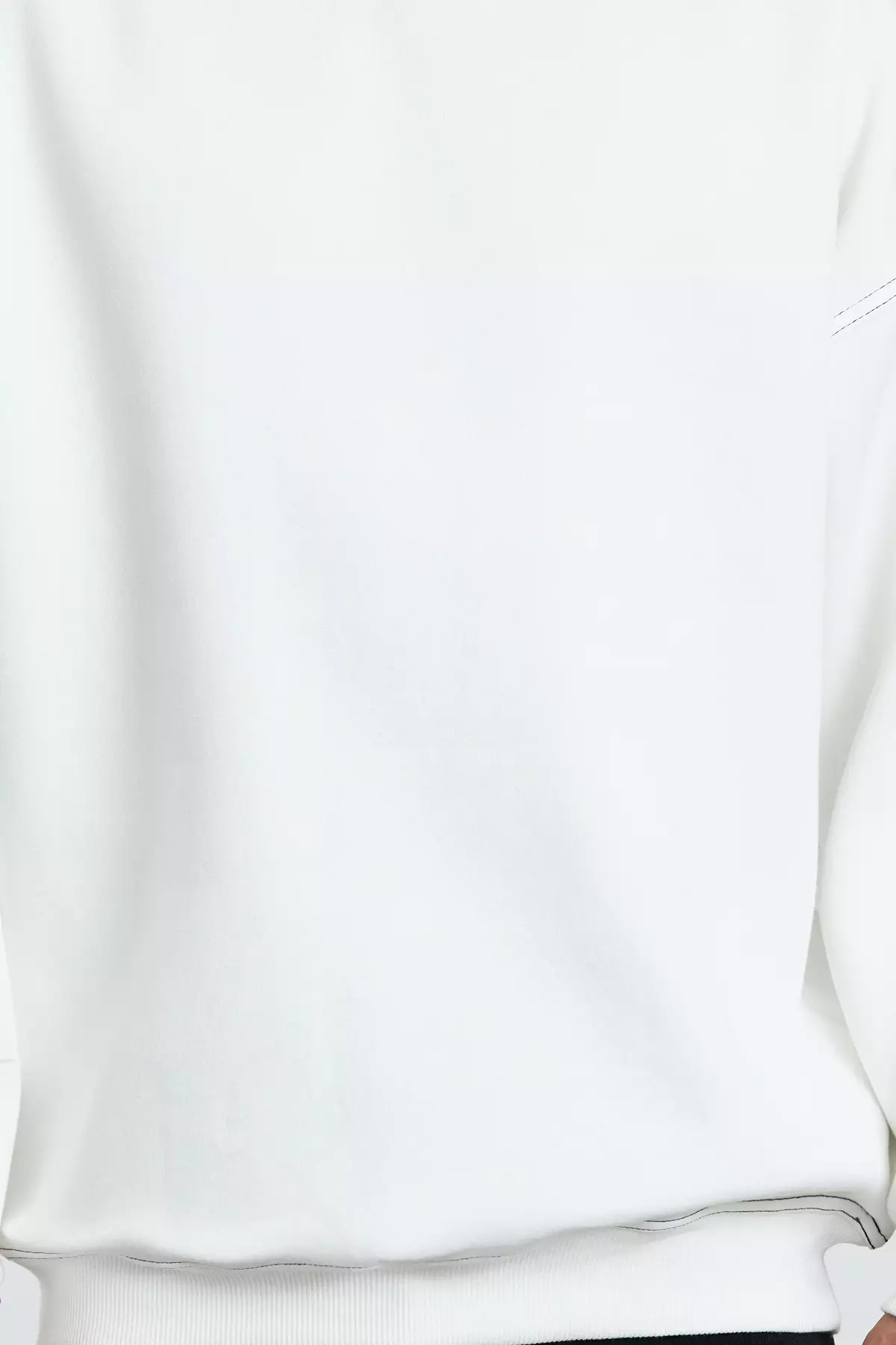 Ecru Fleece Oversize Sweatshirt - Crew Neck, Stitching Detail Tmnaw24Sw00011