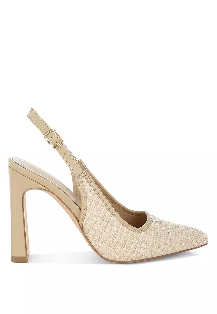 Discount on London Rag  shoes - SKU: Raffia Pointy Toe Slingback Pumps In Beige