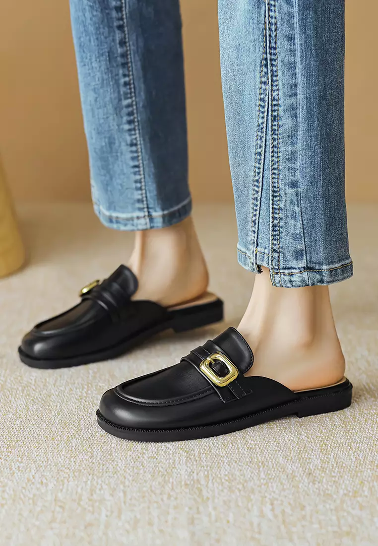 華♦︎ Twenty Eight Shoes Metal Buckle Microfiber Leather Mules