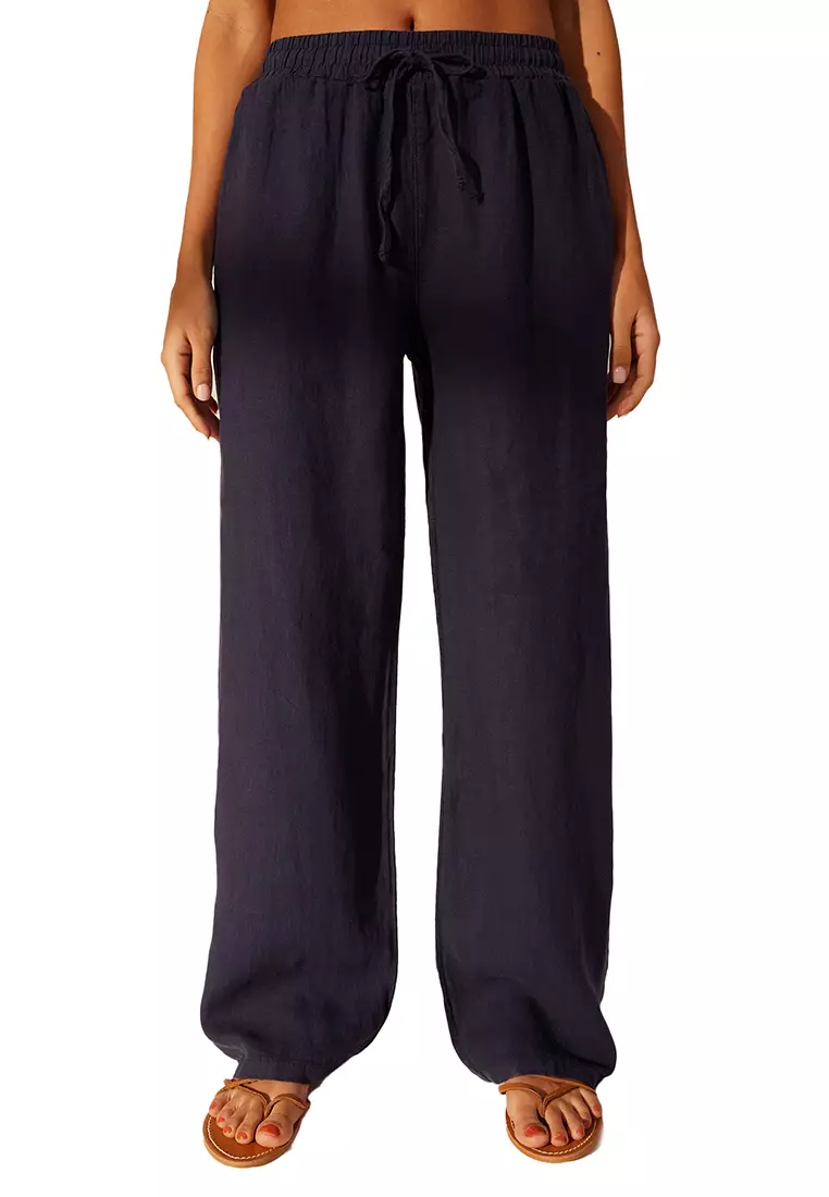 Elastic Waist High Waist Wide Leg Trousers