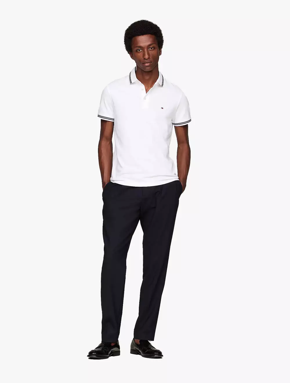 TOMMY HILFIGER - Slim Tipped Polo Shirt - White - White