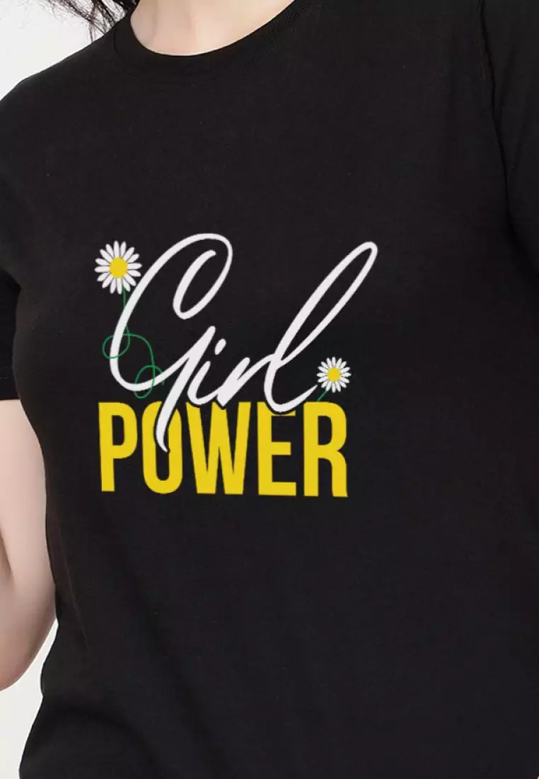 Girl Power Relaxed Short Sleeve Stylish Black Cotton Casual Graphic Print Tee/TShirt