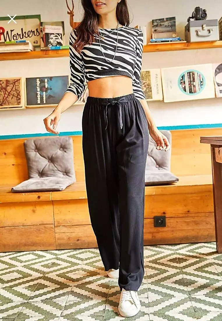 Belted Woven Viscon Palazzo Trousers