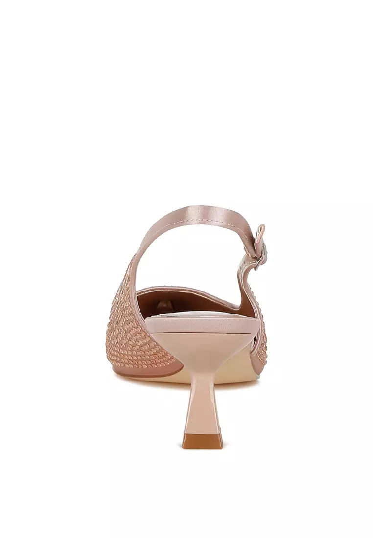 Sandal selempang berhiaskan berlian imitasi berwarna emas mawar