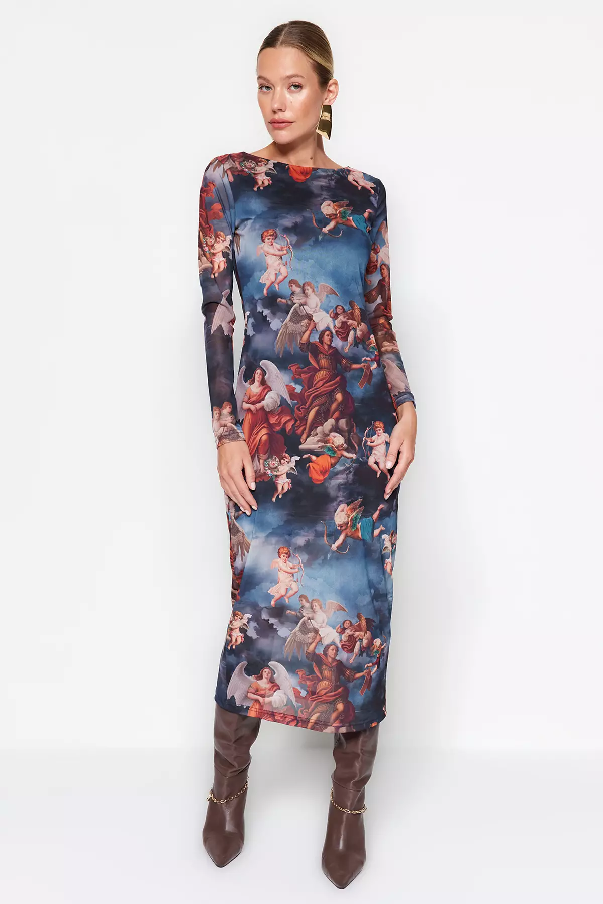Fitted Boat Neck Midi Dress