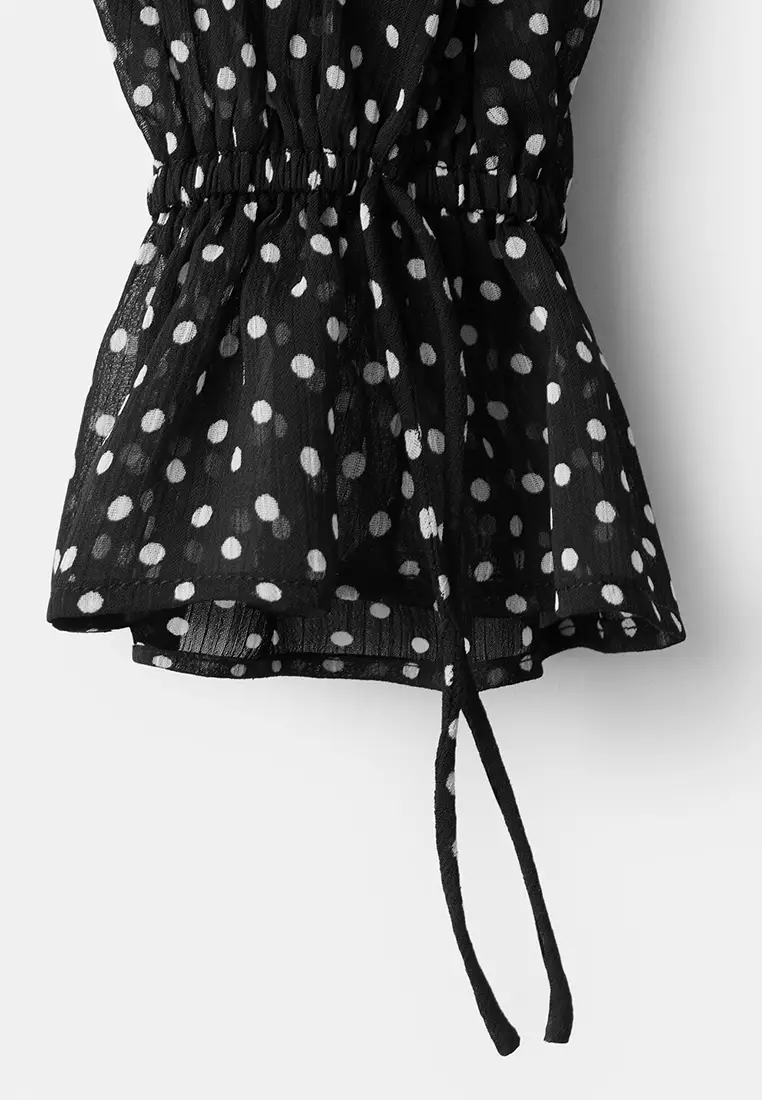 Polka Dot High-Neck Blouse