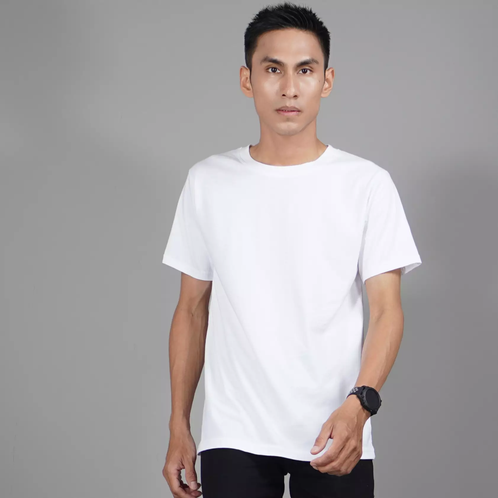  Kaos Polos Putih Kaos Putih Polos Pria Lengan Pendek Katun - Putih