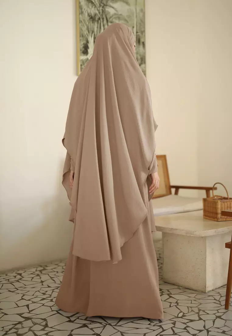 Cotton Bee - Yadira Set Abaya | French Khimar Dress Abaya - Cream Cameo