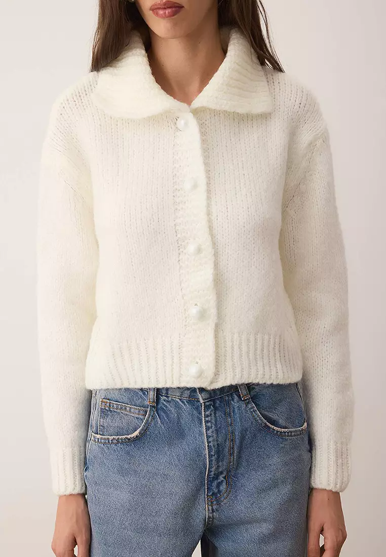 Ecru Oversize/Wide Pattern Crop Knitwear Cardigan Twoaw26Hi00179