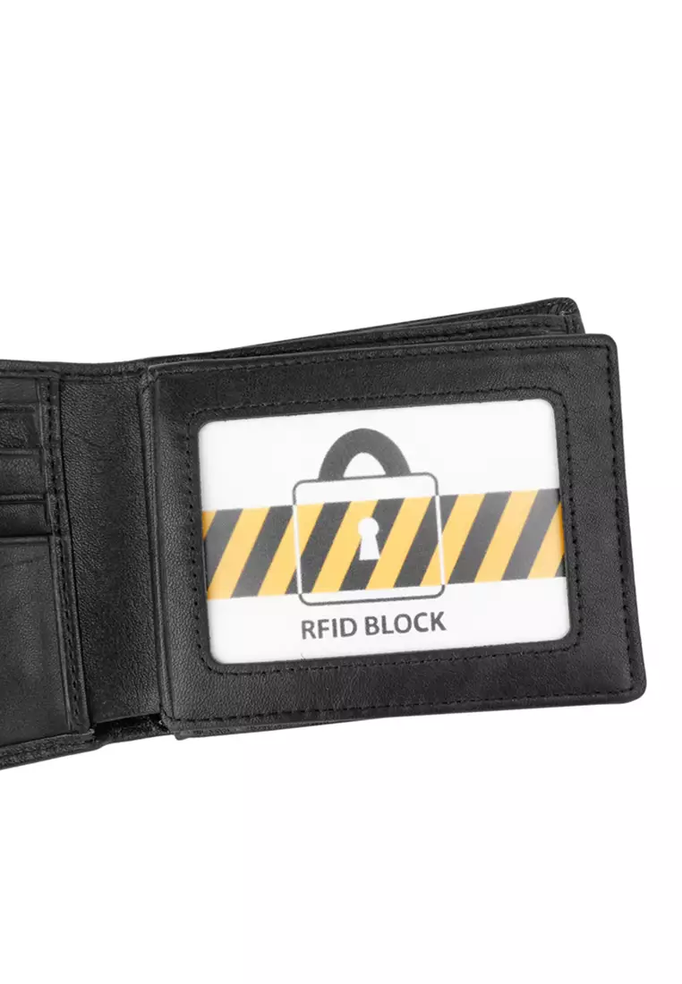 Men's RFID Blocking Tri Fold Wallet with Coin Compartment - Black
