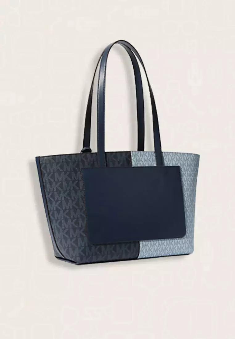 Michael Kors Jet Set Medium Two-Tone Logo Tote Bag Navy Multi