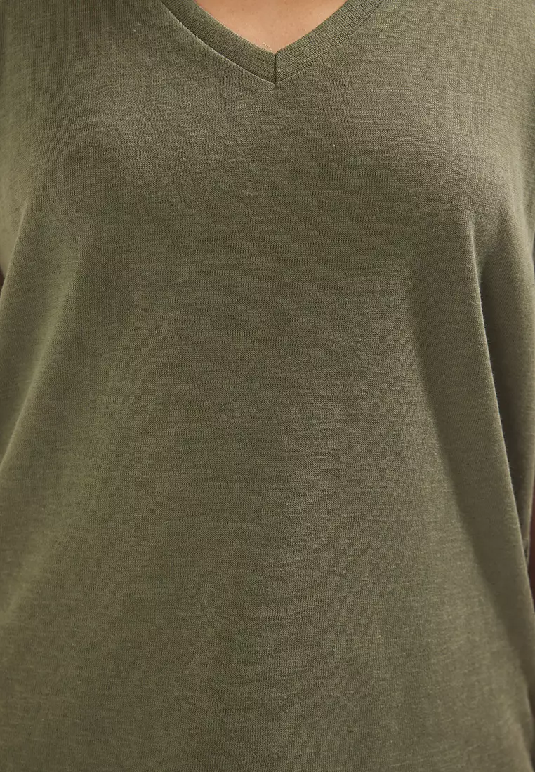 Khaki Linen Look Regular Pattern Knitted Undershirt TWOSS25AL00037