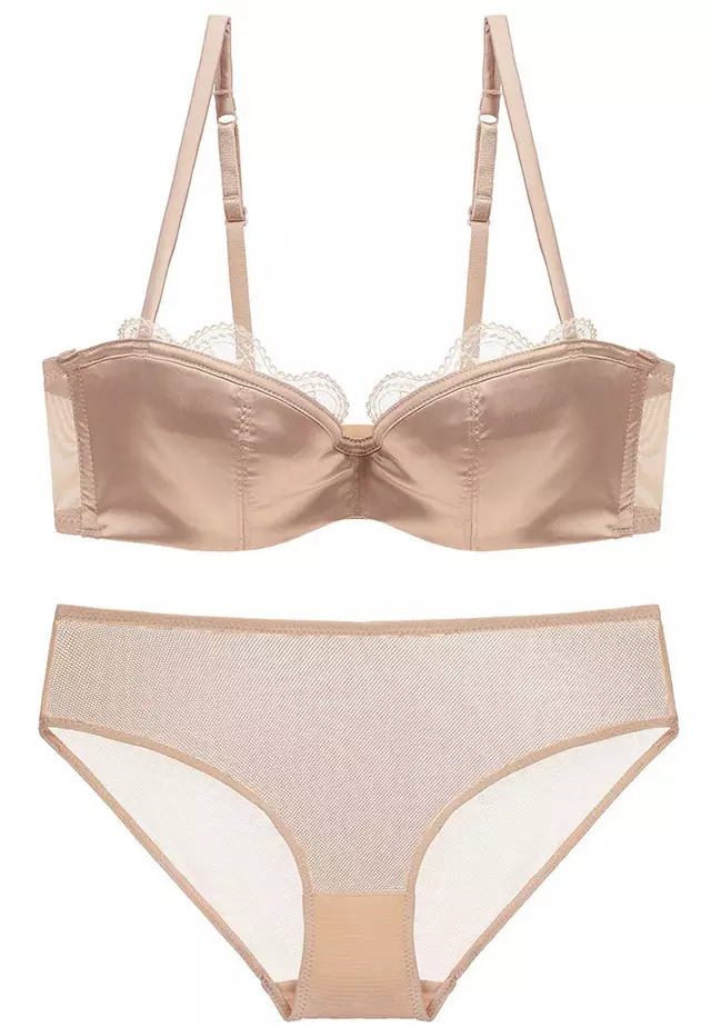 Lace Satin Thin Seamless Bra with Panty Set CA123113KI