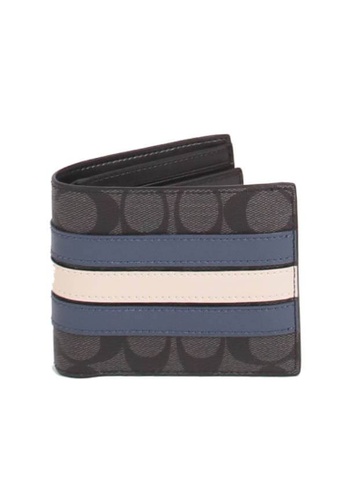 COACH Coach Signature 3 In 1 3008 Wallet With Varsity Stripes In Charcoal  Black | ZALORA Malaysia