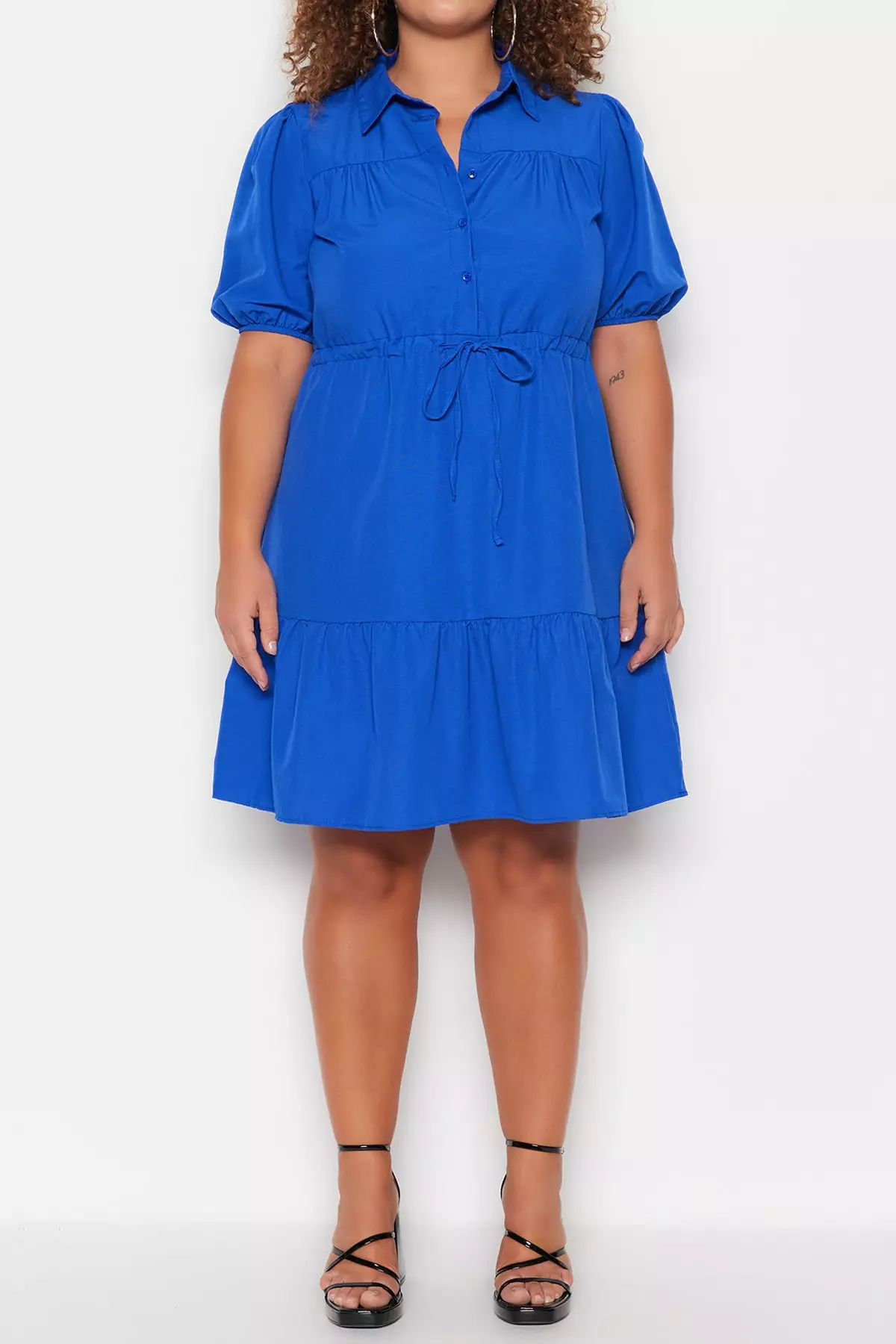 Plus Size Puff Sleeves Shirt Dress